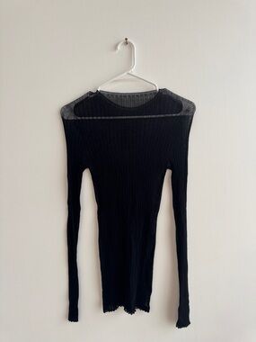 Standard Issue Black Tulle Top With Long Sleeves